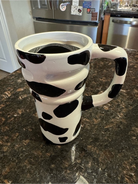 Other - Vintage Cow Print Ceramic Travel Mug Tumbler with Lid & Foam Base 16oz